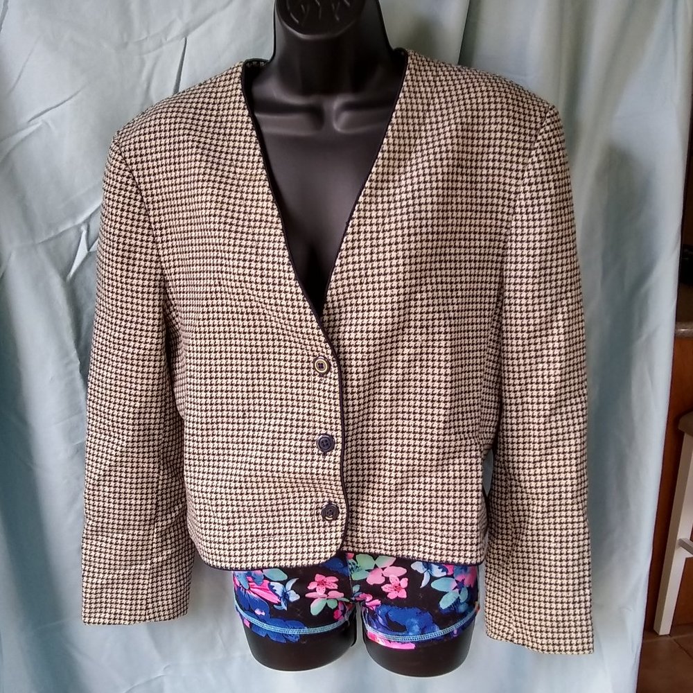 Size 14 Miss Pendelton Wool Houndstooth Blazer - Blue - Lined